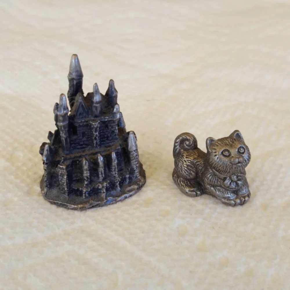 2  (Two)Vintage Hudson Pewter Figurines Castle & dog